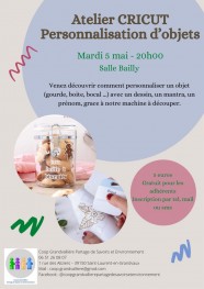Atelier Cricut - personnalisation d'objets