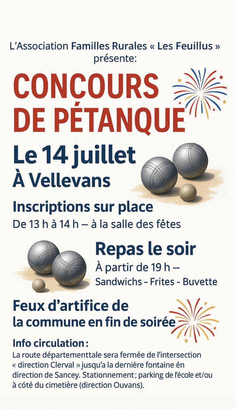 Concours de p�tanque, repas et feux d'artifice