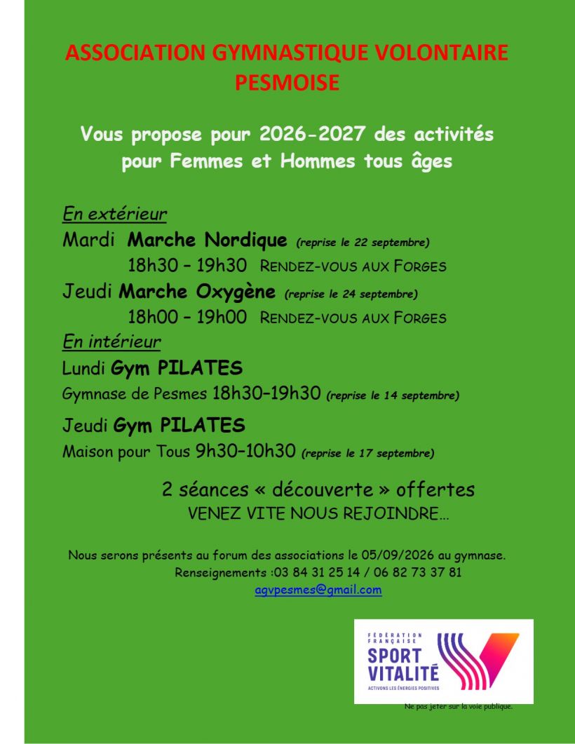 activit�s de l'association gymnastique volontaire pesmoise